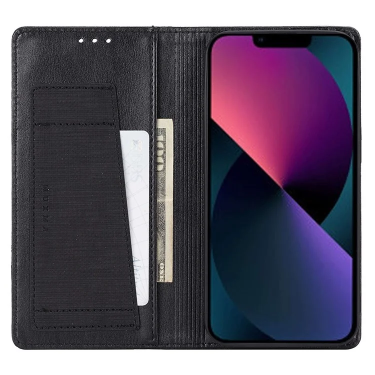 MUXMA MX109 Wallet Stand Case For Iphone 14 Plus, Magnetic Auto-absorbed PU Leather Phone Cover With RFID Blocking Function - le Noir