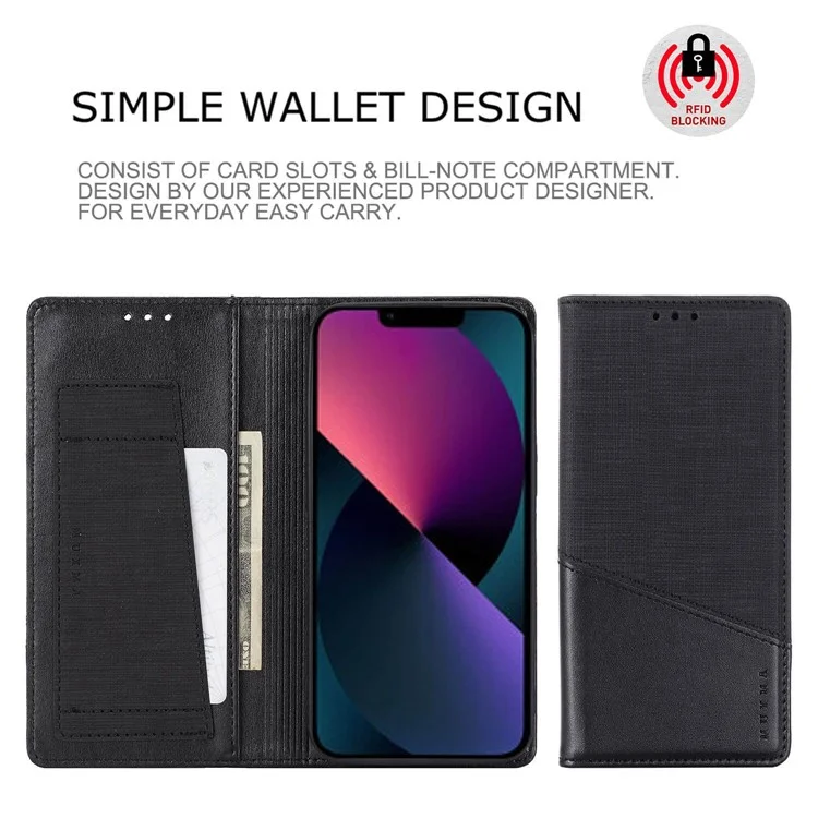 MUXMA MX109 Wallet Stand Case For Iphone 14 Plus, Magnetic Auto-absorbed PU Leather Phone Cover With RFID Blocking Function - le Noir