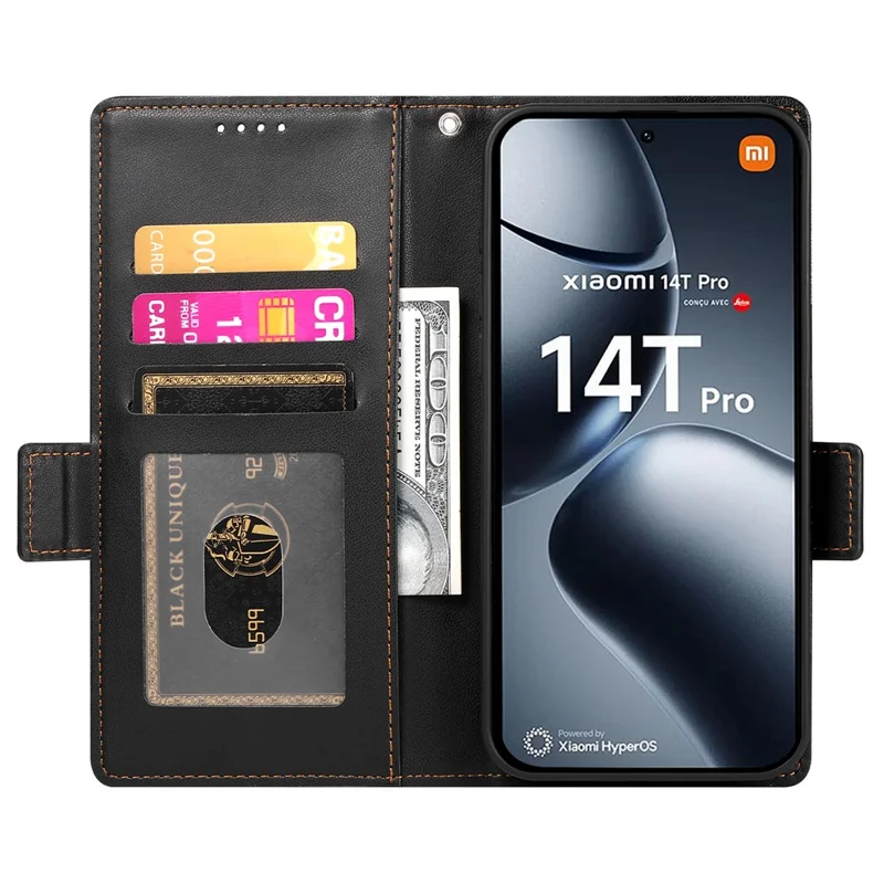 DF-010 Para Xiaomi 14t Pro Stand Case PU Cuero de Cuero Cover - Negro