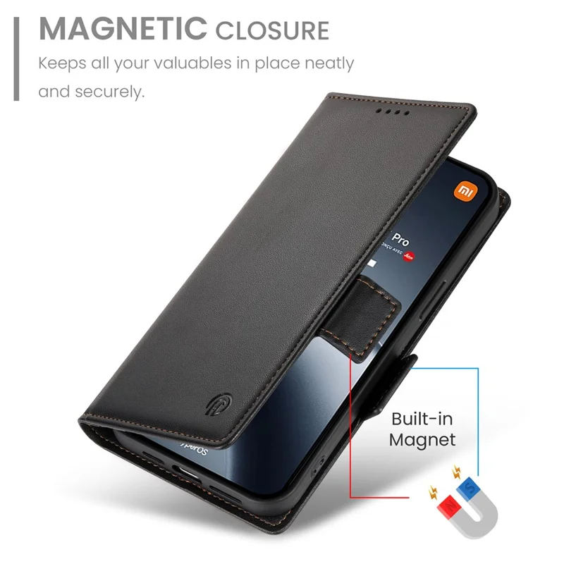 DF-010 Para Xiaomi 14t Pro Stand Case PU Cuero de Cuero Cover - Negro