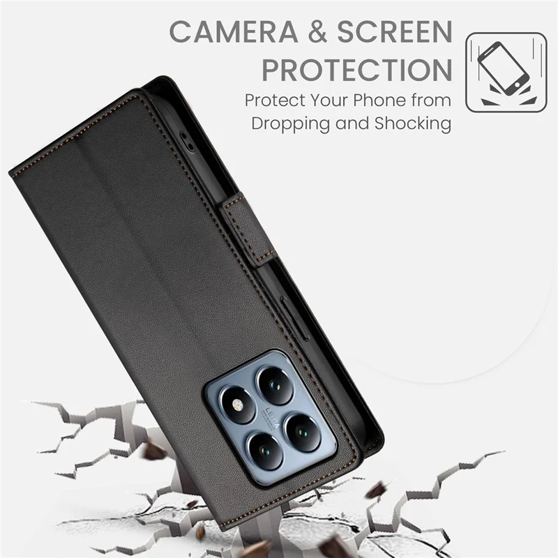 DF-010 Para Xiaomi 14t Pro Stand Case PU Cuero de Cuero Cover - Negro