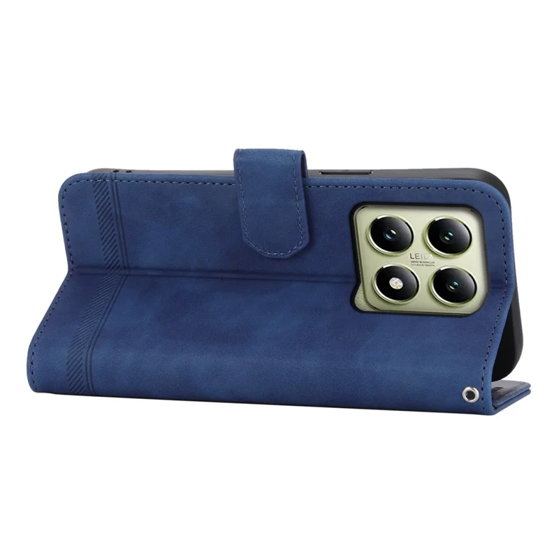 DIERFENG DF-03 For Xiaomi 14T Leather Case Lines Imprint Wallet Phone Cover - Blue