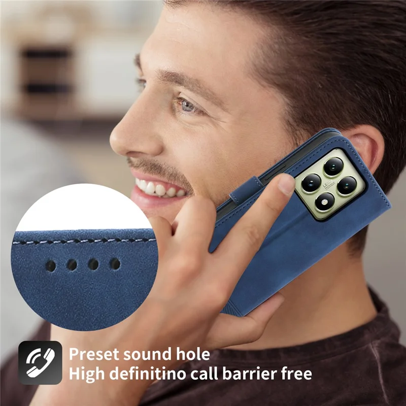 DIERFENG DF-03 For Xiaomi 14T Leather Case Lines Imprint Wallet Phone Cover - Blue