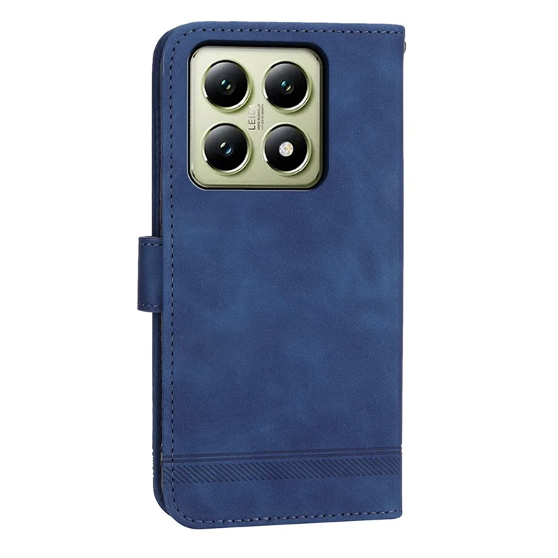 DIERFENG DF-03 For Xiaomi 14T Leather Case Lines Imprint Wallet Phone Cover - Blue