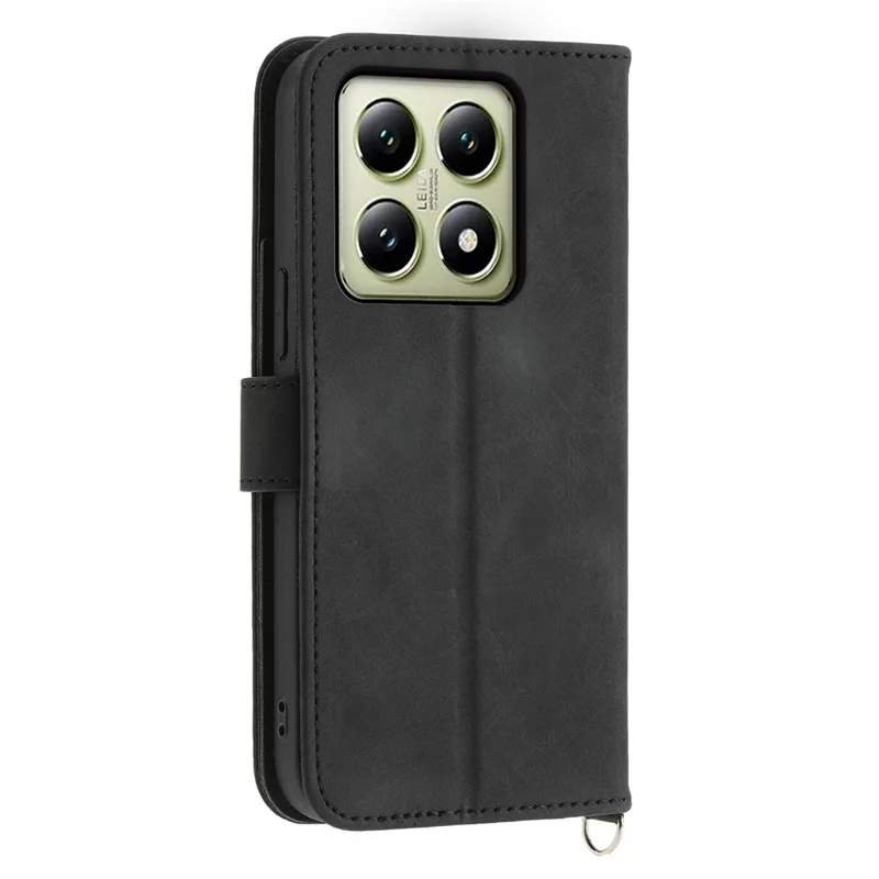 Für Xiaomi 14T Case Blumenmuster PU-Leder-Wallet-Handyhülle mit Schlaufe - Schwarz