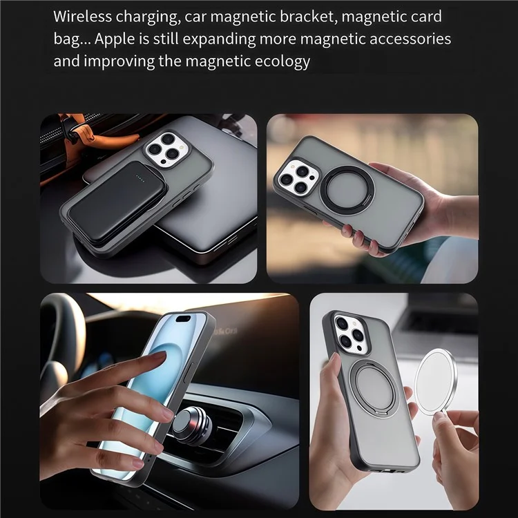 Для Iphone 16 Pro Max Case Совместится с Magsafe Roting Kickstand TPU+PC Phone Cople - Матовый Черный