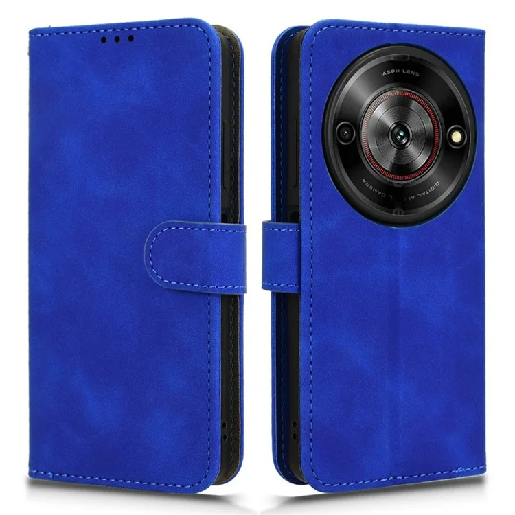 For ZTE Blade A75 5G Leather Case Skin-Feel Anti-Drop Wallet Flip Phone Cover - Blue