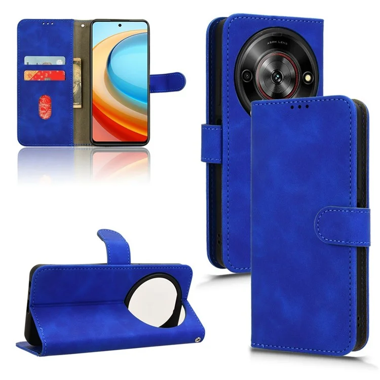 For ZTE Blade A75 5G Leather Case Skin-Feel Anti-Drop Wallet Flip Phone Cover - Blue