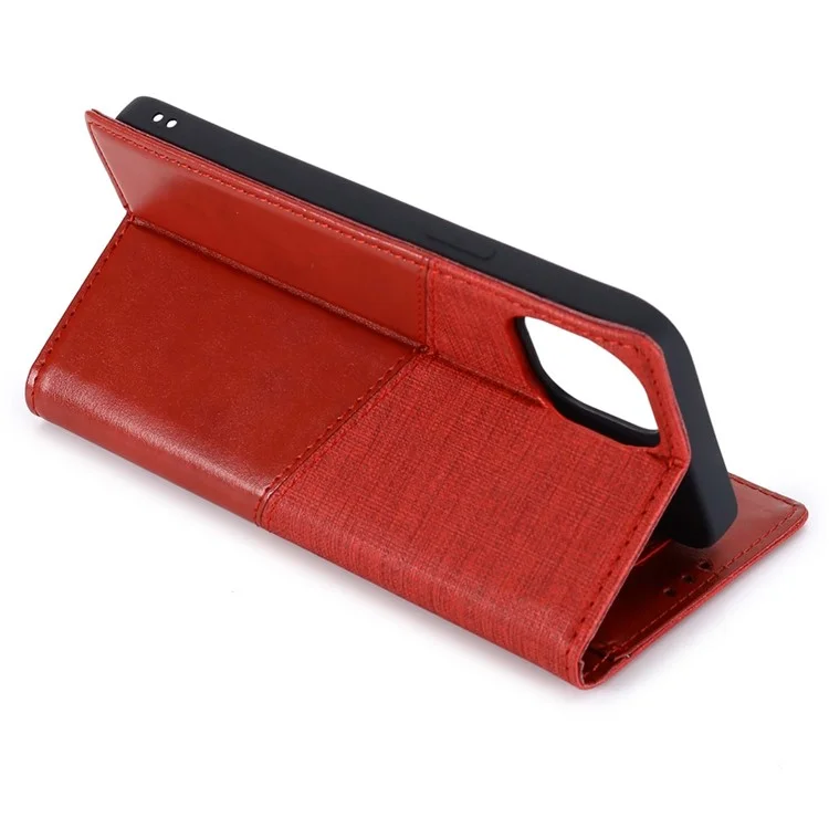 MUXMA MX109 PU Leather Phone Cover for iPhone 14 Pro, RFID Blocking Magnetic Auto-absorbed Case with Wallet Stand - Red