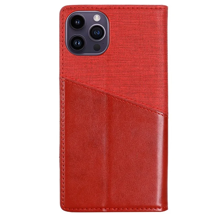 MUXMA MX109 PU Leather Phone Cover for iPhone 14 Pro, RFID Blocking Magnetic Auto-absorbed Case with Wallet Stand - Red