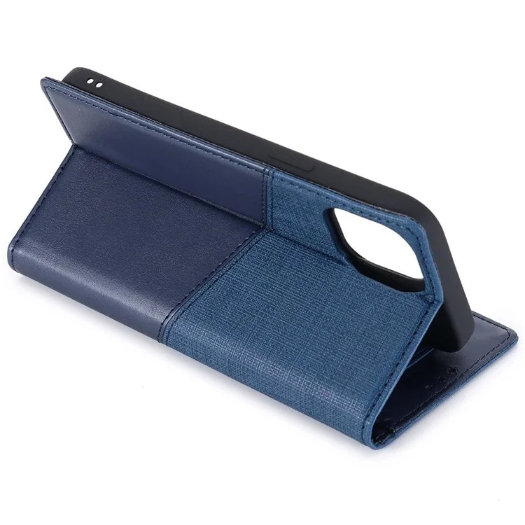 MUXMA MX109 PU Leather Phone Cover for iPhone 14 Pro, RFID Blocking Magnetic Auto-absorbed Case with Wallet Stand - Blue