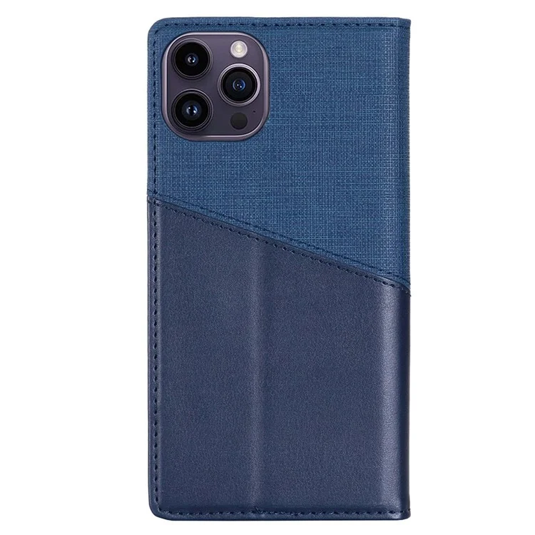 MUXMA MX109 PU Leather Phone Cover for iPhone 14 Pro, RFID Blocking Magnetic Auto-absorbed Case with Wallet Stand - Blue