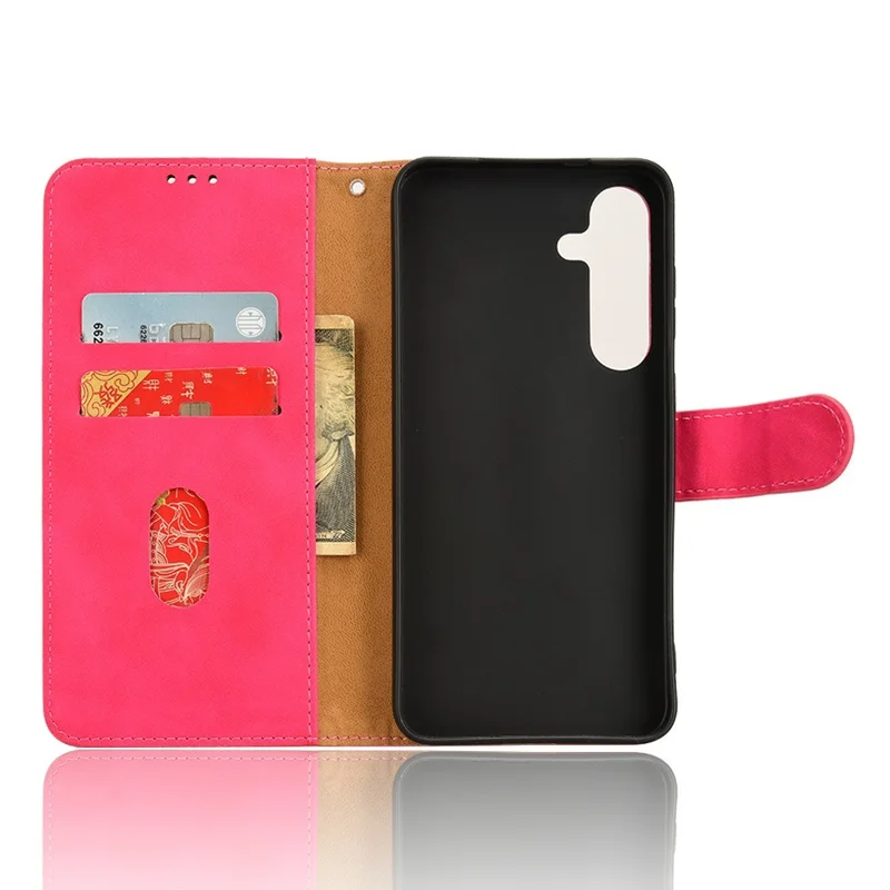 For Samsung Galaxy S24 FE Leather Case Skin-Feel Anti-Drop Wallet Flip Phone Cover - Rose