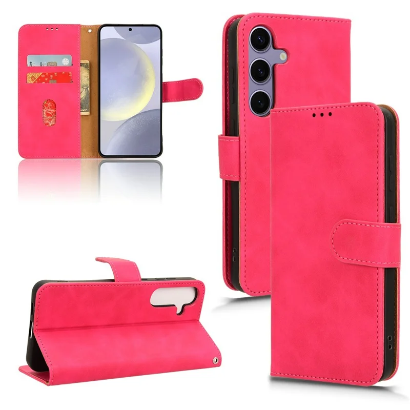 For Samsung Galaxy S24 FE Leather Case Skin-Feel Anti-Drop Wallet Flip Phone Cover - Rose
