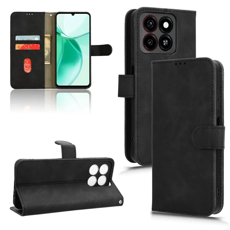 Per ZTE Blade A35 / A55 Casella di Pelle in Pelle Antidetropia Del Portafoglio Anti-drop Flip Cover - Nero