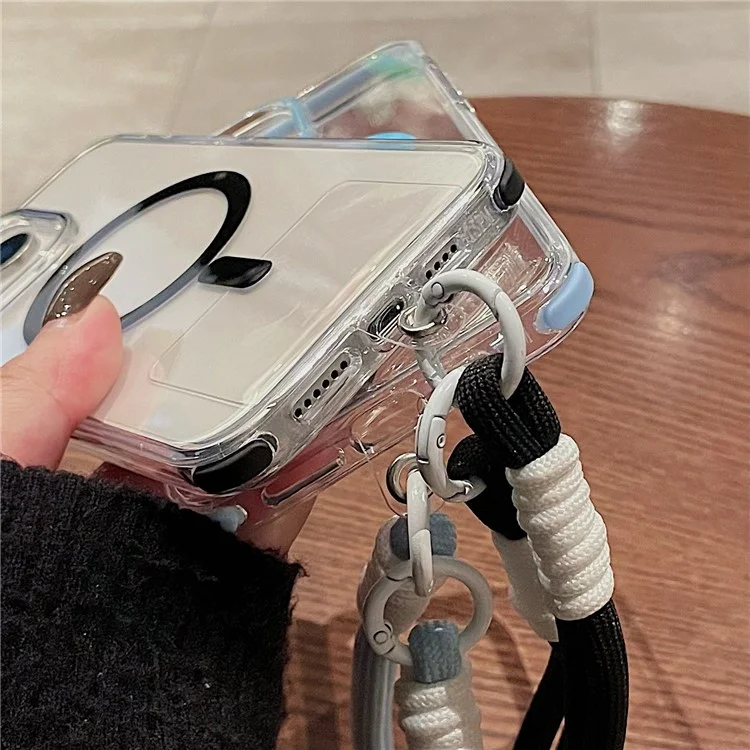For iPhone 16 Pro Case Compatible with MagSafe PC+TPU Clear Anti-Drop Phone Cover with Wrist Strap - Sky Blue