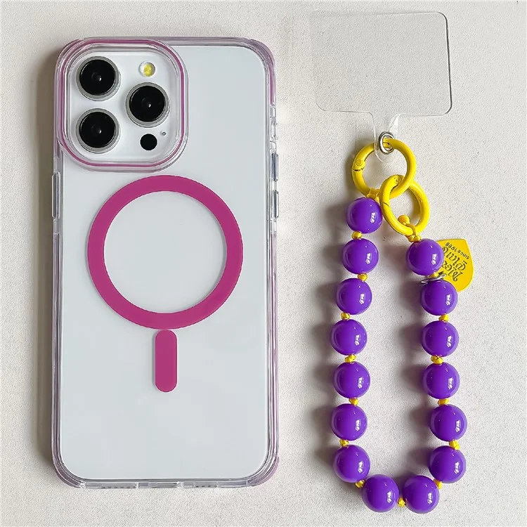Per Iphone 16 Pro Case Compatibile Con MagSafe PC+TPU Clear Anti-Drop Cover Con Catena da Polso - Viola