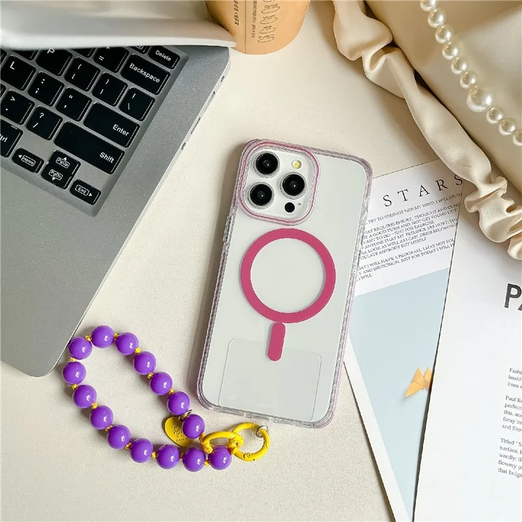 Per Iphone 16 Pro Case Compatibile Con MagSafe PC+TPU Clear Anti-Drop Cover Con Catena da Polso - Viola