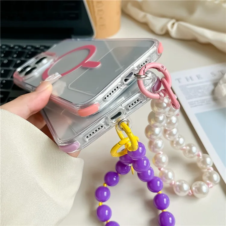 Per Iphone 16 Pro Case Compatibile Con MagSafe PC+TPU Clear Anti-Drop Cover Con Catena da Polso - Viola