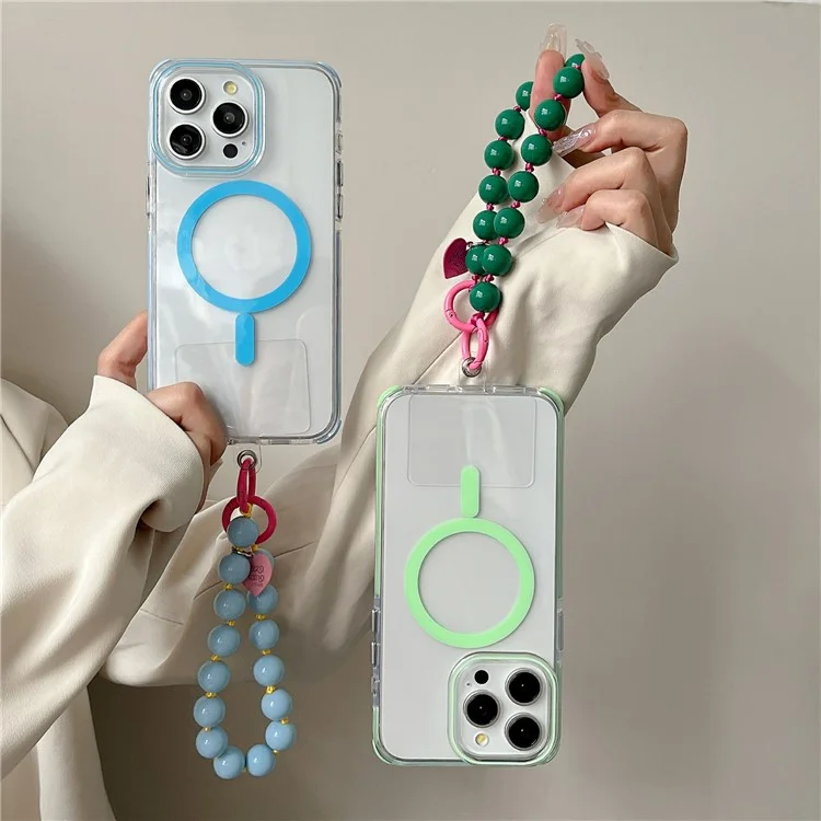 Per Iphone 16 Pro Case Compatibile Con MagSafe PC+TPU Clear Anti-Drop Cover Con Catena da Polso - Viola