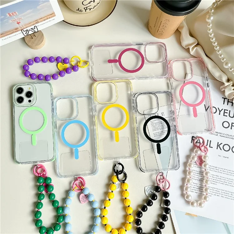 Per Iphone 16 Pro Case Compatibile Con MagSafe PC+TPU Clear Anti-Drop Cover Con Catena da Polso - Viola
