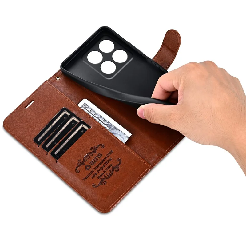 Azns Für Xiaomi 14t Pro Case Anti-Scratch PU Leder-ständer Brieftasche Telefonabdeckung - Braun