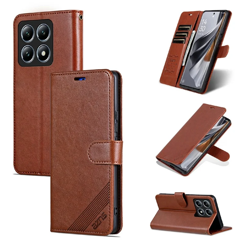 Azns Für Xiaomi 14t Pro Case Anti-Scratch PU Leder-ständer Brieftasche Telefonabdeckung - Braun