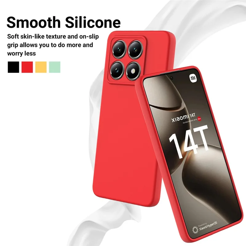 For Xiaomi 14T Case Liquid Silicone Anti-Scratch Phone Cover with Hand Strap - Red