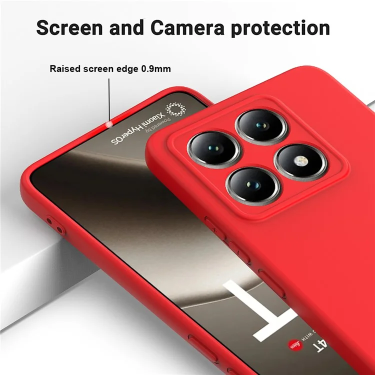 For Xiaomi 14T Case Liquid Silicone Anti-Scratch Phone Cover with Hand Strap - Red