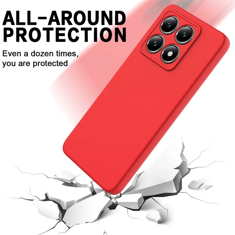 For Xiaomi 14T Case Liquid Silicone Anti-Scratch Phone Cover with Hand Strap - Red