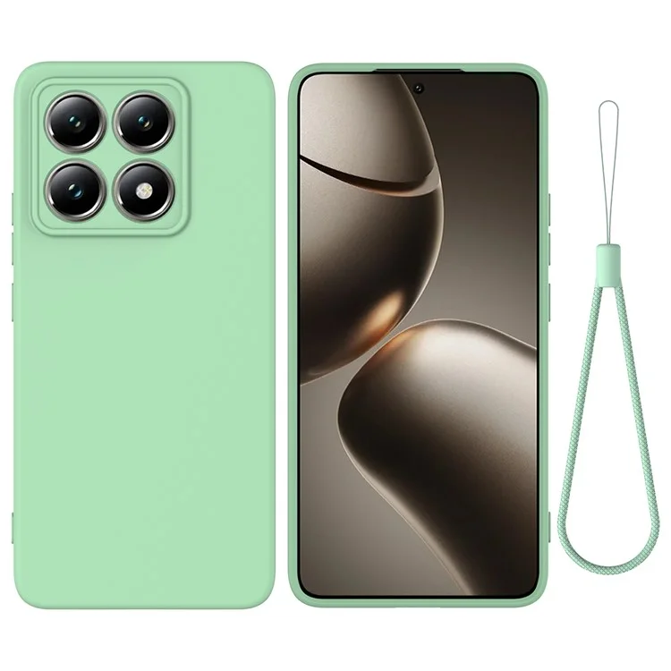 Для Xiaomi 14T Pro Case Liquid Silicone Anti-Scratch Phone Cover with Hand Strap - Зеленый