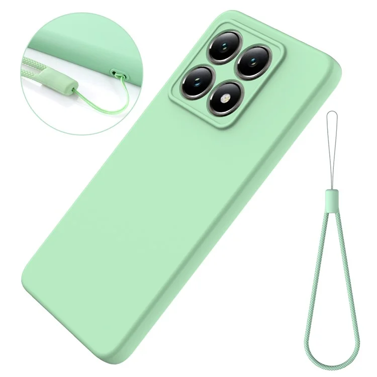 Для Xiaomi 14T Pro Case Liquid Silicone Anti-Scratch Phone Cover with Hand Strap - Зеленый