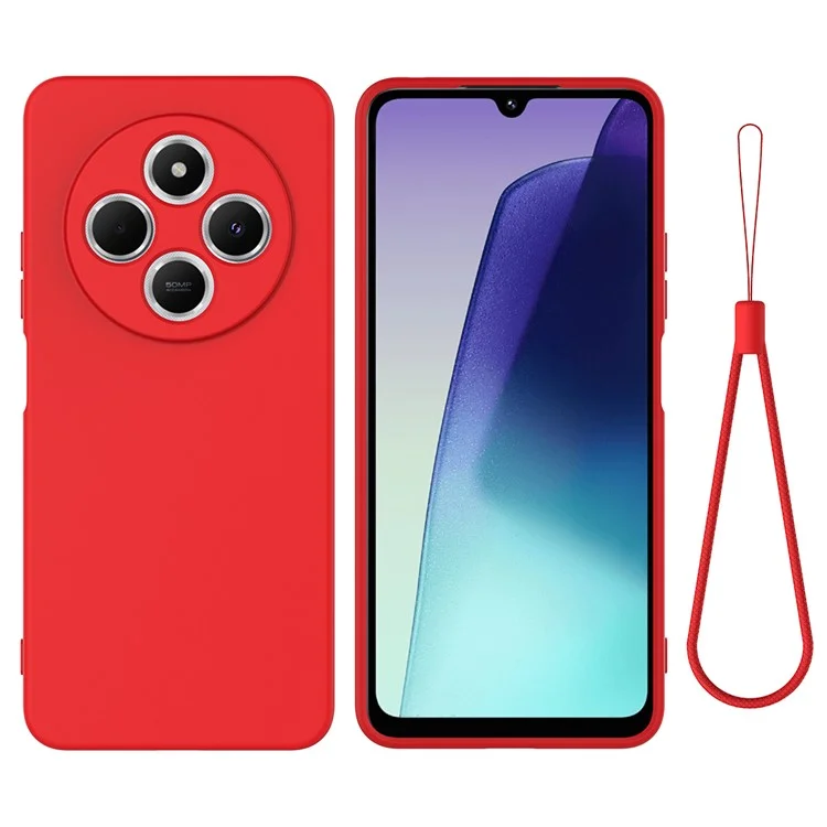 Para Xiaomi Poco C75 4G / Redmi 14R 5G / 14C 4G Case Liquid Silicone Anti-Scratch Phone Cover com Alça de Mão - Vermelho