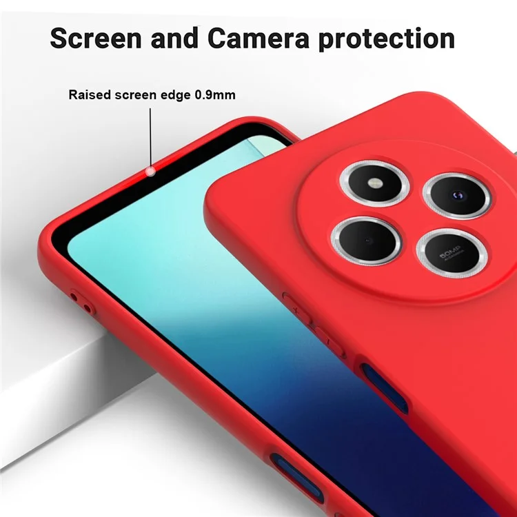 Para Xiaomi Poco C75 4G / Redmi 14R 5G / 14C 4G Case Liquid Silicone Anti-Scratch Phone Cover com Alça de Mão - Vermelho