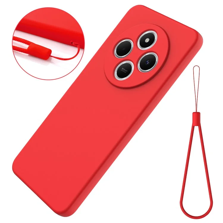 Para Xiaomi Poco C75 4G / Redmi 14R 5G / 14C 4G Case Liquid Silicone Anti-Scratch Phone Cover com Alça de Mão - Vermelho
