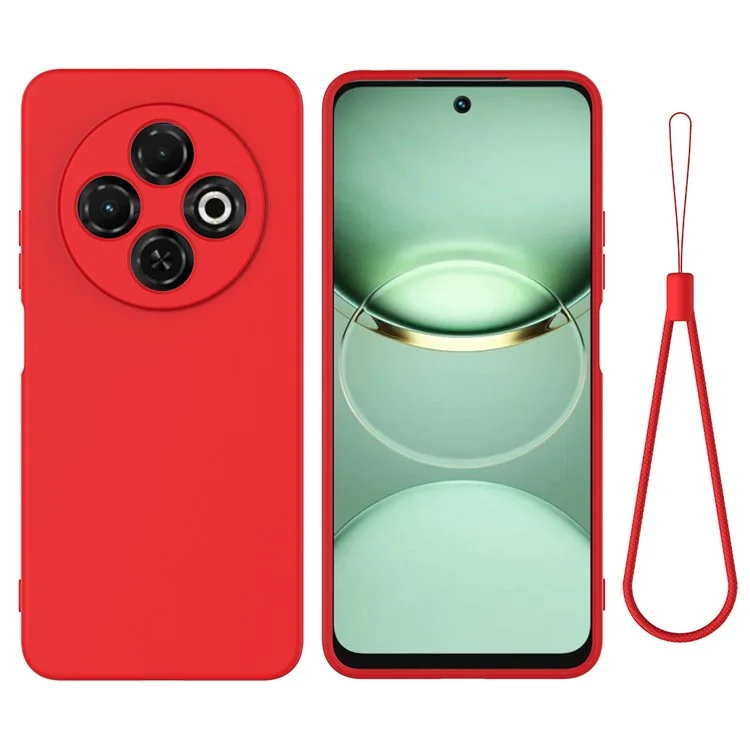 For TECNO Spark 30C 4G Case Liquid Silicone Anti-Scratch Phone Cover with Hand Strap - Red