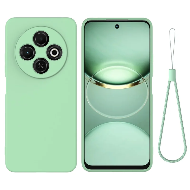 For TECNO Spark 30C 4G Case Liquid Silicone Anti-Scratch Phone Cover with Hand Strap - Green