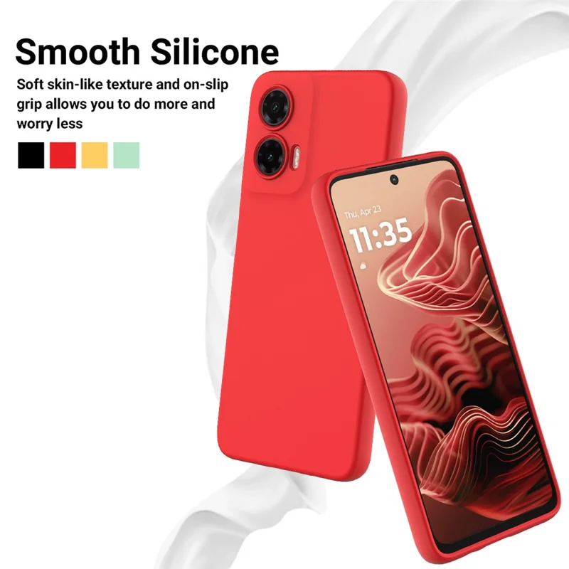 Funda para Motorola Moto G35 5G Silicona Líquida Antirayado Funda de Teléfono con Correa de Mano - Rojo