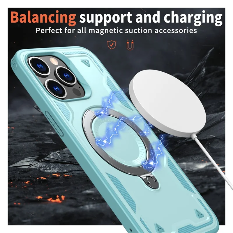 Per iPhone 15 Pro Case Compatibile con MagSafe Protezione Militare PC+TPU Supporto per Telefono - Baby Blue