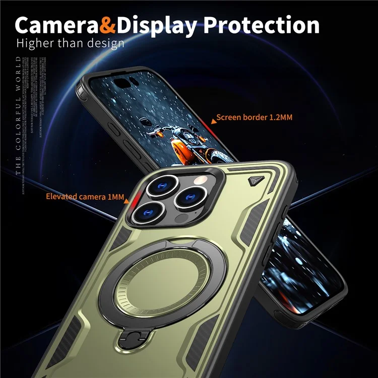 Funda para iPhone 15 Pro compatible con MagSafe Protección militar PC+TPU Soporte para teléfono - Verde oliva