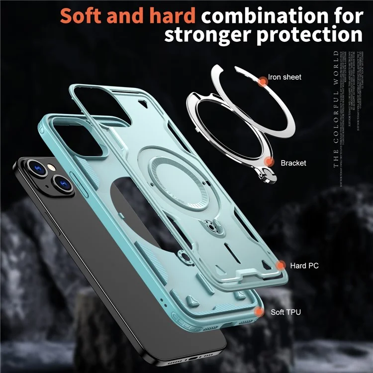 Per iPhone 15 Plus Case Compatibile con MagSafe Protezione Militare PC+TPU Supporto per Telefono - Baby Blue