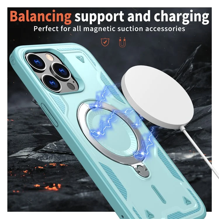 Для iPhone 14 Pro Max Чехол, совместимый с MagSafe, военная защита, ПК+ТПУ, подставка для телефона - Baby Blue