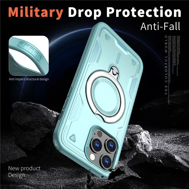 Для iPhone 14 Pro Max Чехол, совместимый с MagSafe, военная защита, ПК+ТПУ, подставка для телефона - Baby Blue