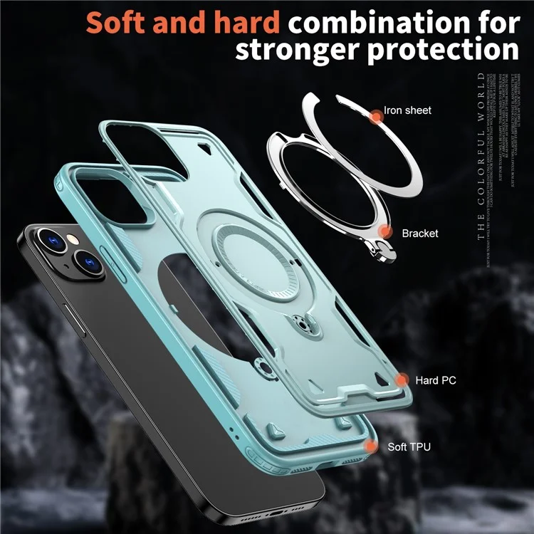 Für iPhone 14 / 13 Case kompatibel mit MagSafe Militär-Schutzüberzug PC+TPU Ständer Telefonabdeckung - Baby Blau