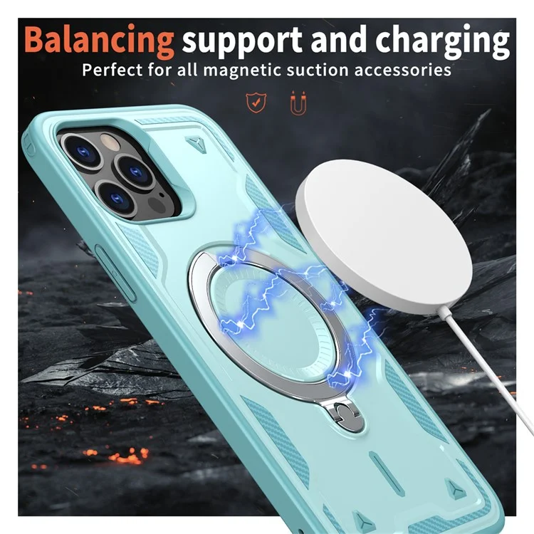 Per iPhone 13 Pro Max / 12 Pro Max Custodia Compatibile con MagSafe Protezione Militare PC+TPU Supporto per Telefono - Baby Blue
