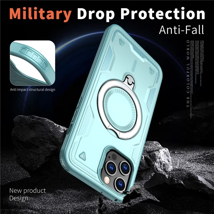 Per iPhone 13 Pro Max / 12 Pro Max Custodia Compatibile con MagSafe Protezione Militare PC+TPU Supporto per Telefono - Baby Blue
