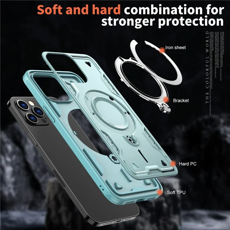 Per iPhone 13 Pro Max / 12 Pro Max Custodia Compatibile con MagSafe Protezione Militare PC+TPU Supporto per Telefono - Baby Blue