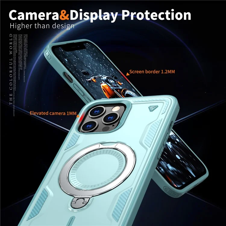 Per iPhone 13 Pro Max / 12 Pro Max Custodia Compatibile con MagSafe Protezione Militare PC+TPU Supporto per Telefono - Baby Blue