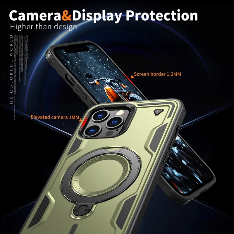 For iPhone 13 Pro Max / 12 Pro Max Case Compatible with MagSafe Military Protection PC+TPU Kickstand Phone Cover - Olive Green