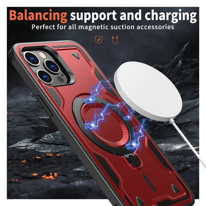 For iPhone 13 Pro Max / 12 Pro Max Case Compatible with MagSafe Military Protection PC+TPU Kickstand Phone Cover - Red